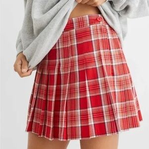 NEW Aerie Red Plaid Class Act School Girl Pleated Preppy Mini Uniform Skirt